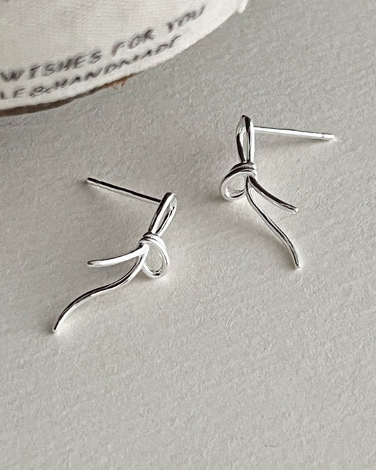 Silver Bow Line Earrings
