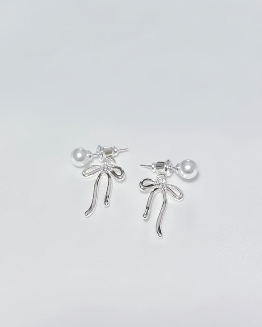 Bow Stud Pearl Dangle Earrings