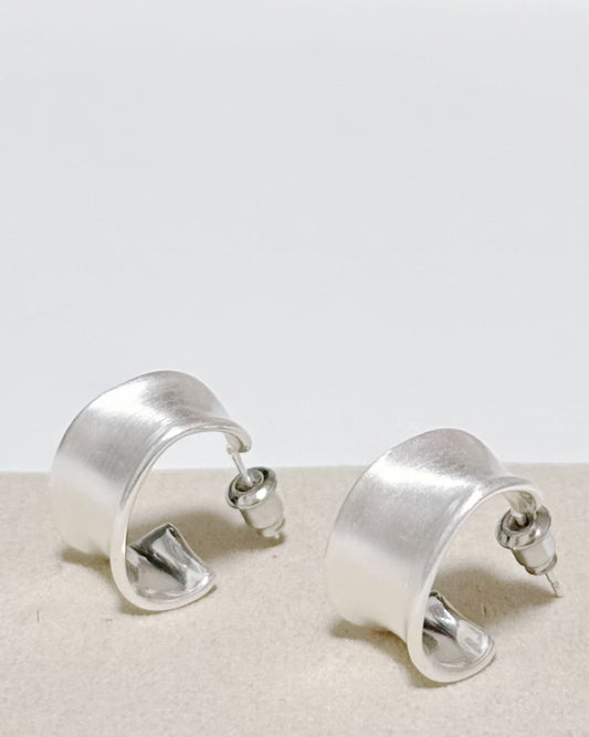 Brushed C-Shape Silver Earrings