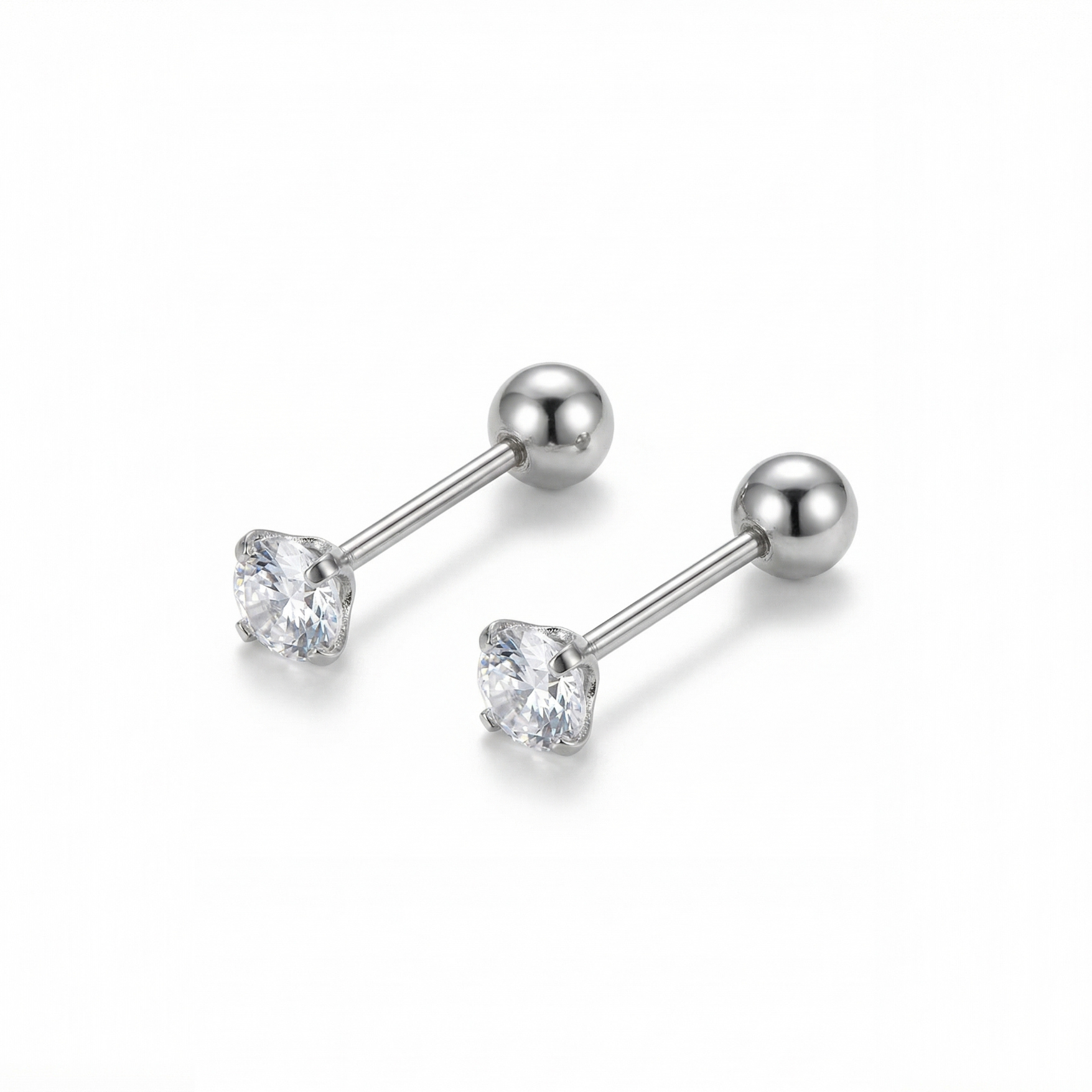 S925 Cubic Zirconia Screw Back  Stud Earrings