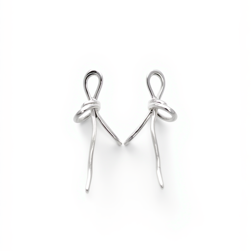Silver Bow Line Earrings