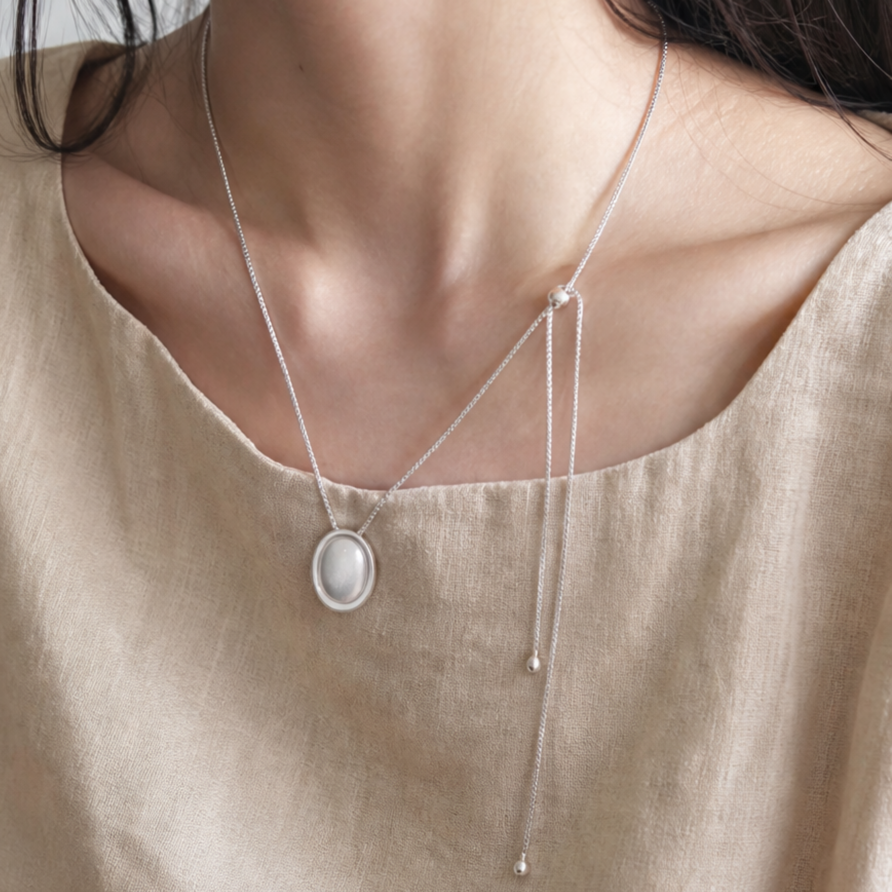 Matte Oval Bead Necklace