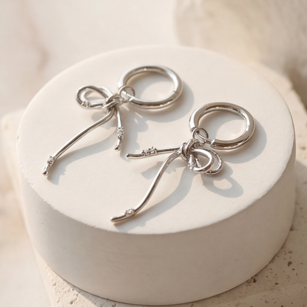 Ribbon Charm Hoop Earrings