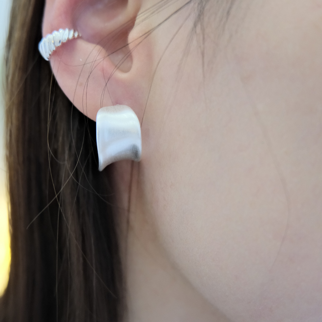 Brushed C-Shape Silver Earrings