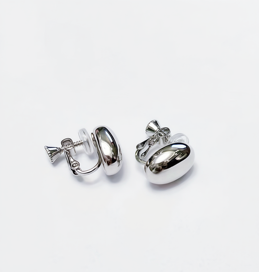 Silver Bean-shaped Clip-On Earrings