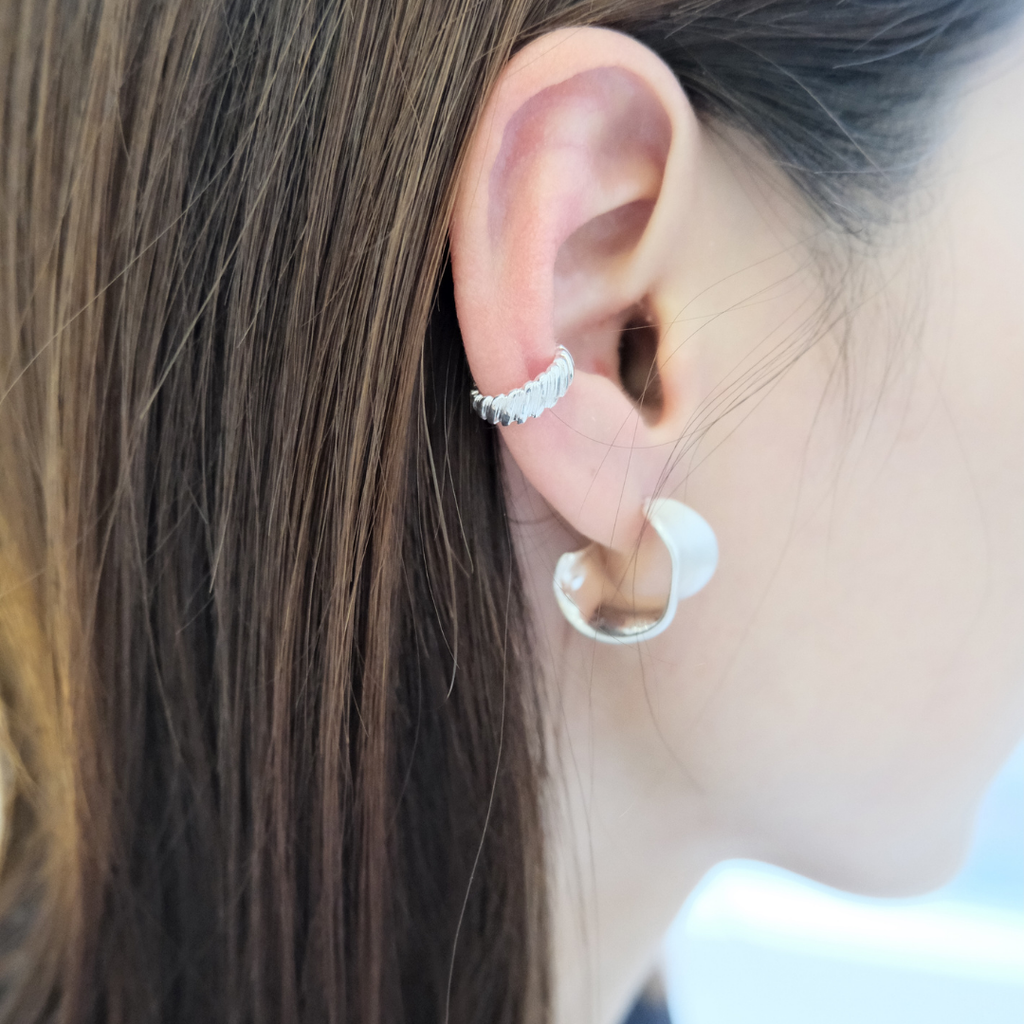 Brushed C-Shape Silver Earrings