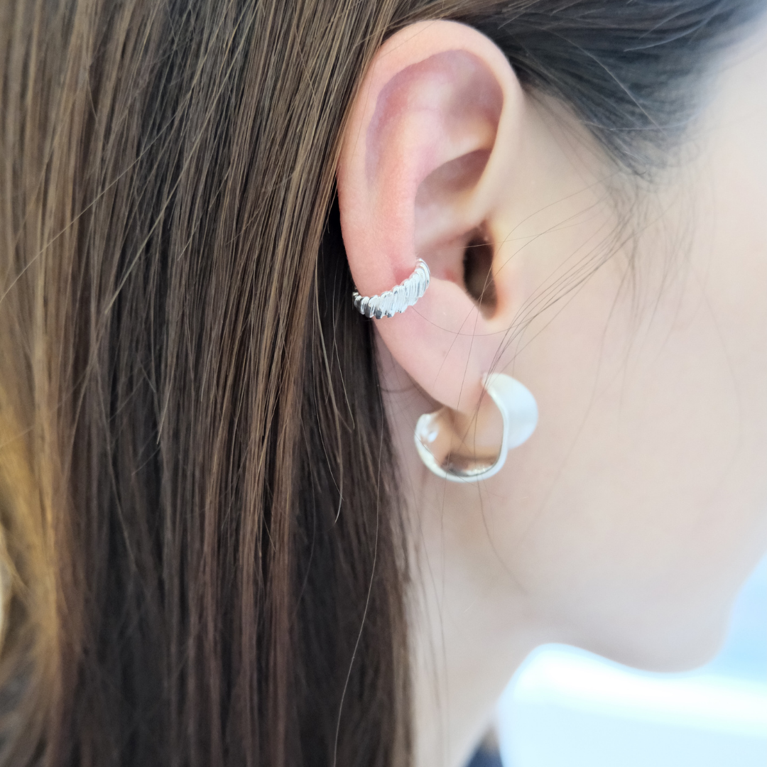 Brushed C-Shape Silver Earrings