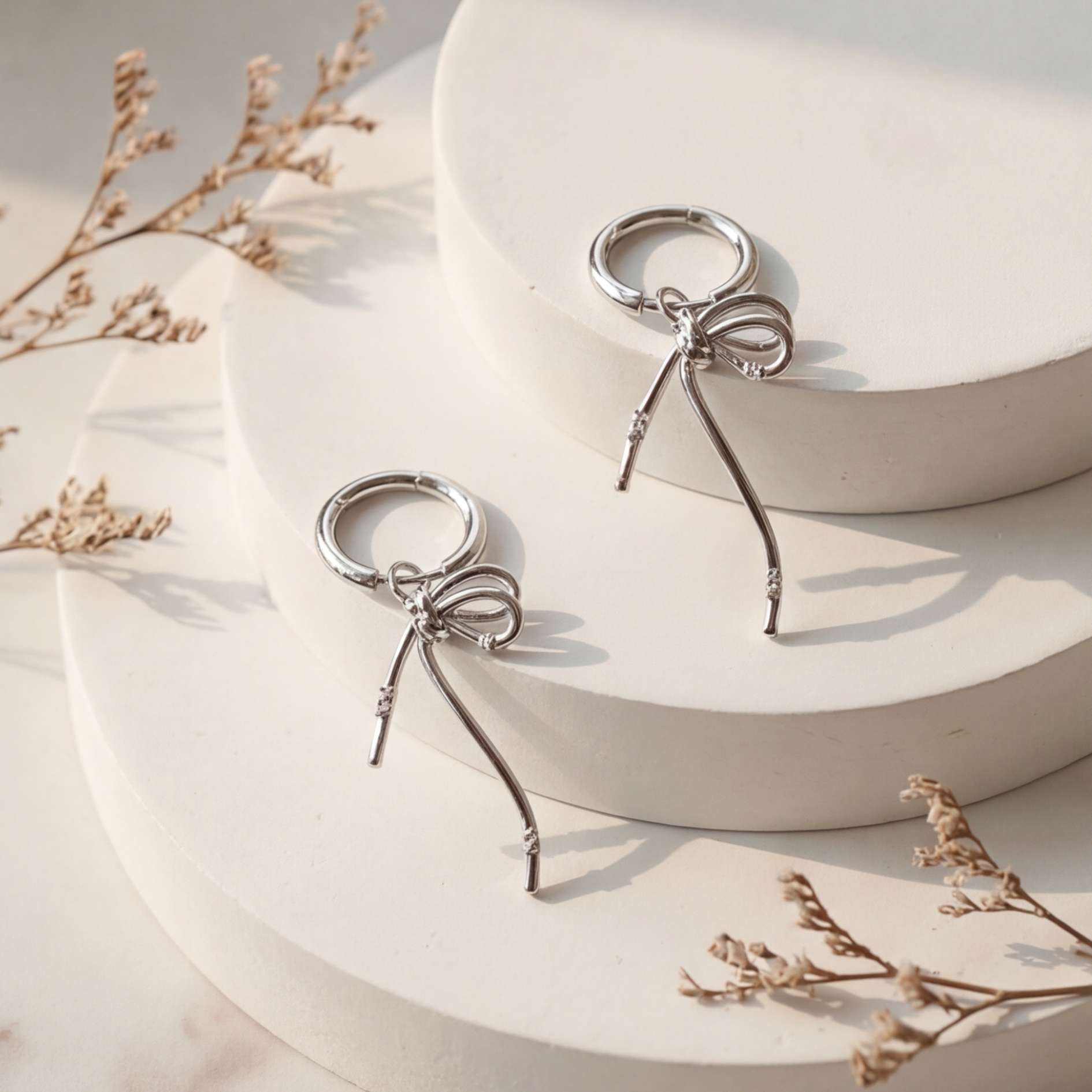 Ribbon Charm Hoop Earrings
