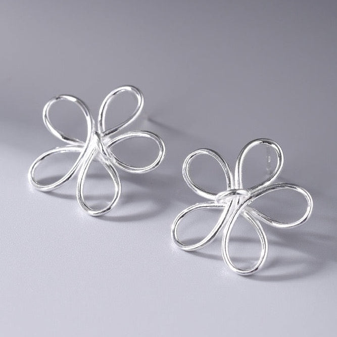 Silver Openwork Flower Stud Earrings