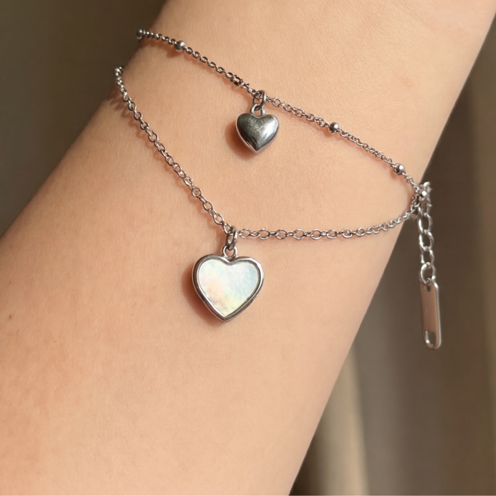 Two-Heart Double Chain Bracelet