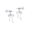 Bow Stud Pearl Dangle Earrings