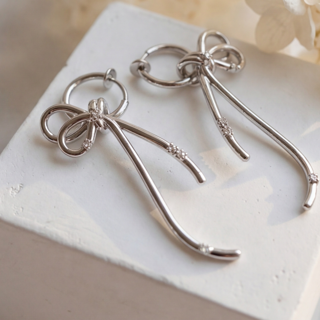 Ribbon Charm Hoop Clip-on Earrings