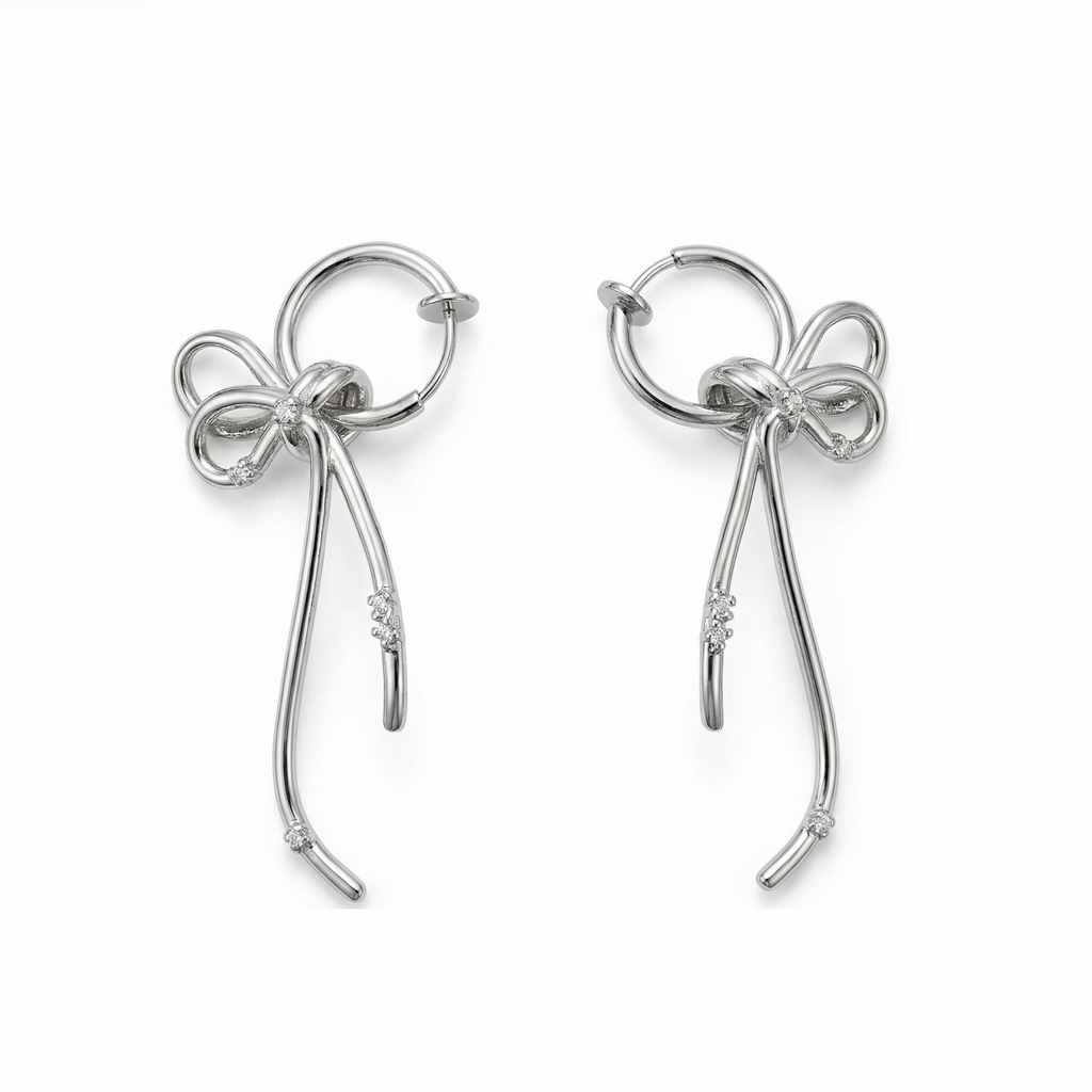 Ribbon Charm Hoop Clip-on Earrings