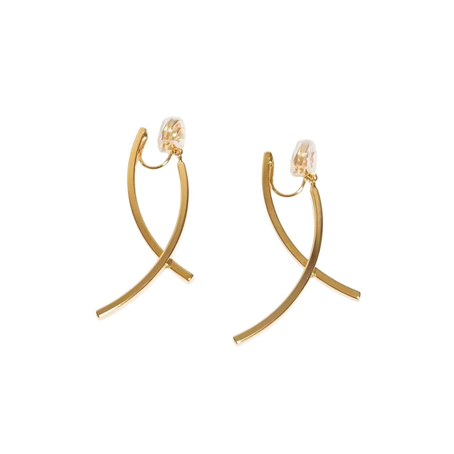 Curved Cross Drop Earrings (Clip-On)