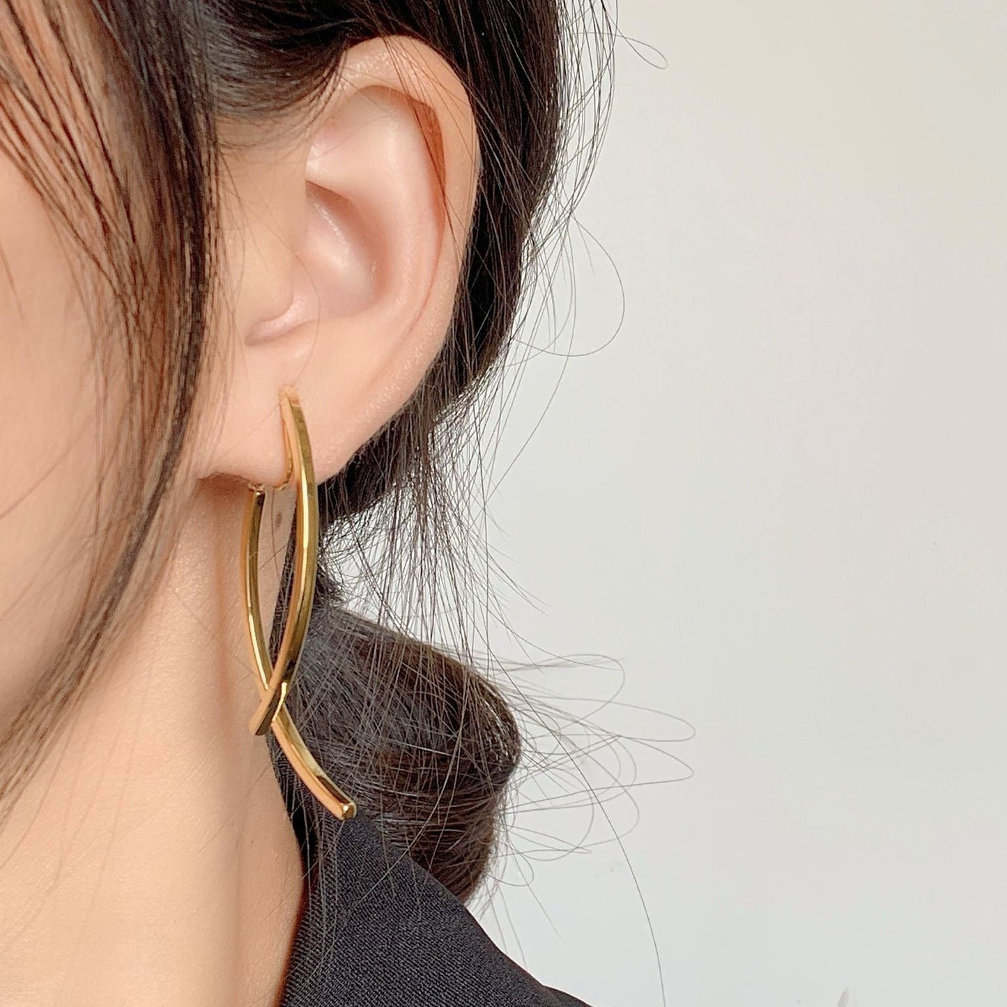 Curved Cross Drop Earrings (Clip-On)