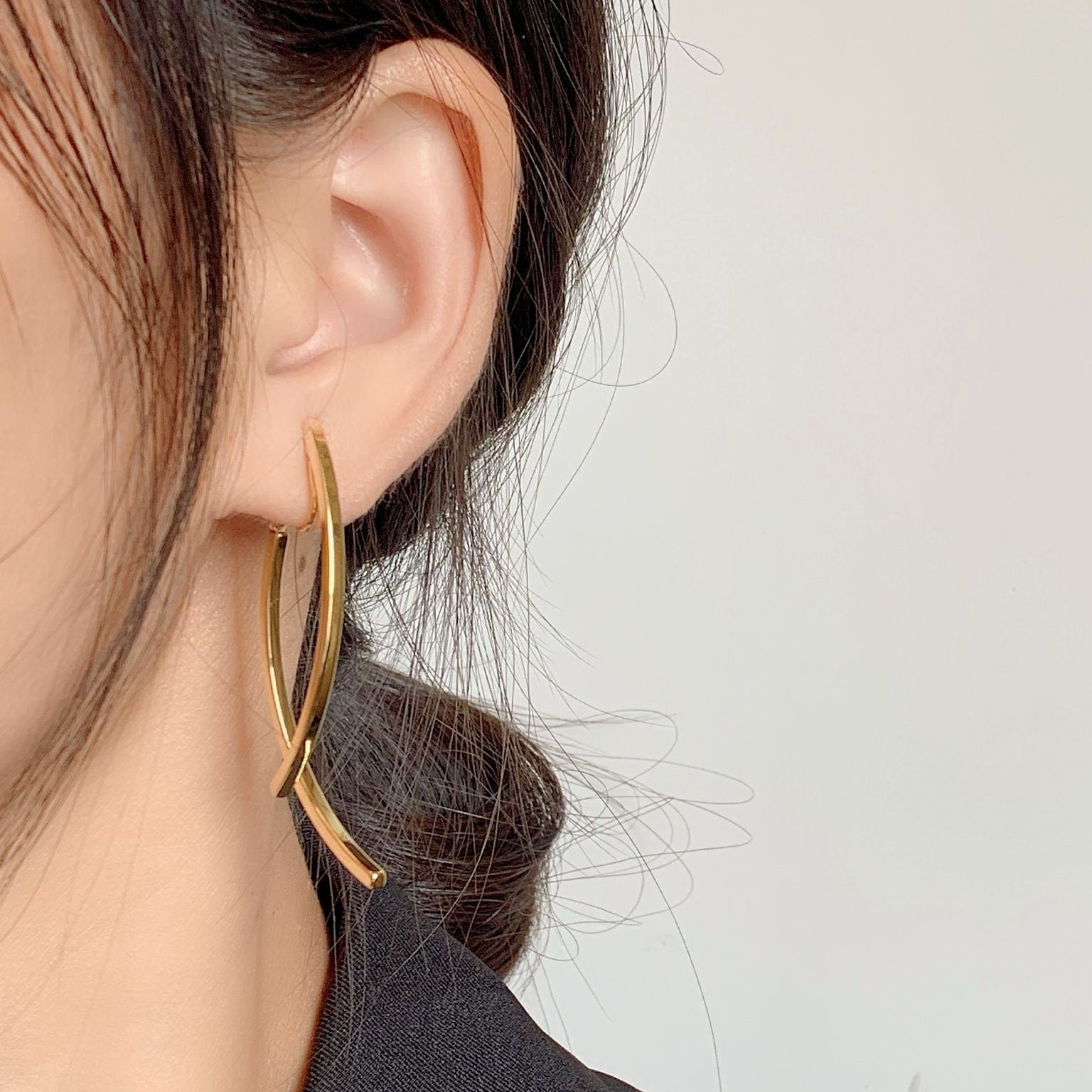 Curved Cross Drop Clip-On Earrings