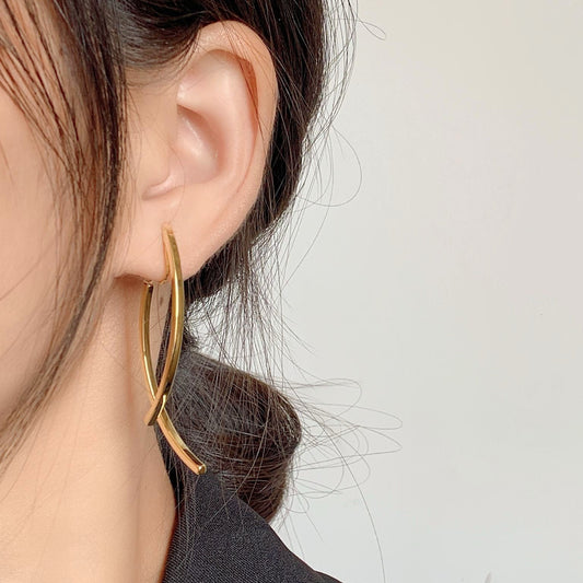 Curved Cross Drop Earrings (Clip-On)