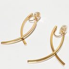 Curved Cross Drop Clip-On Earrings