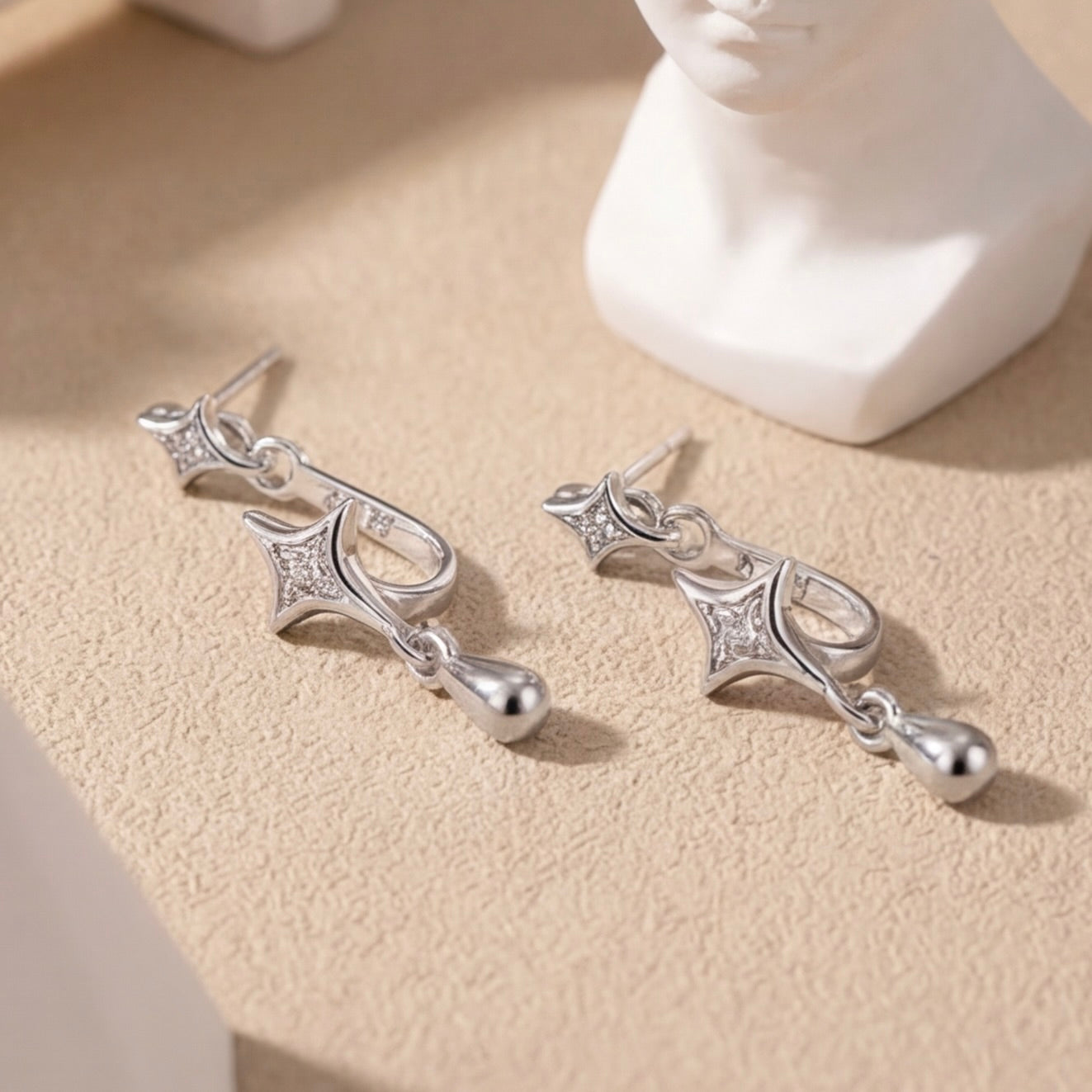 Twin Four-Pointed Star Earrings