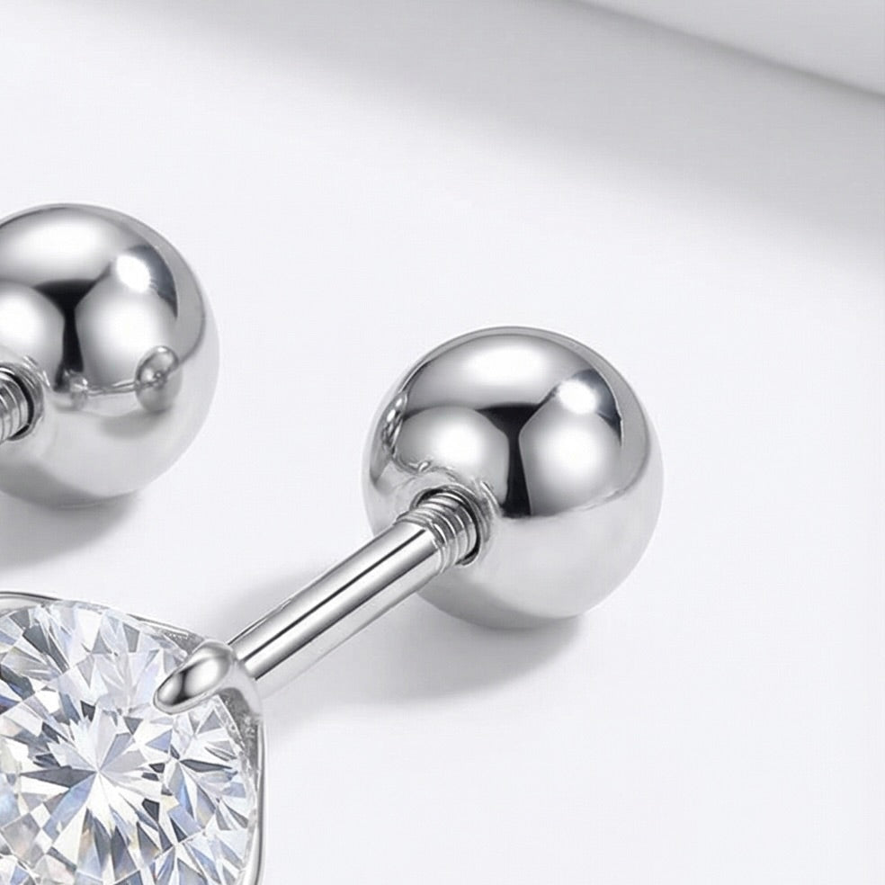 S925 Cubic Zirconia Screw Back  Stud Earrings