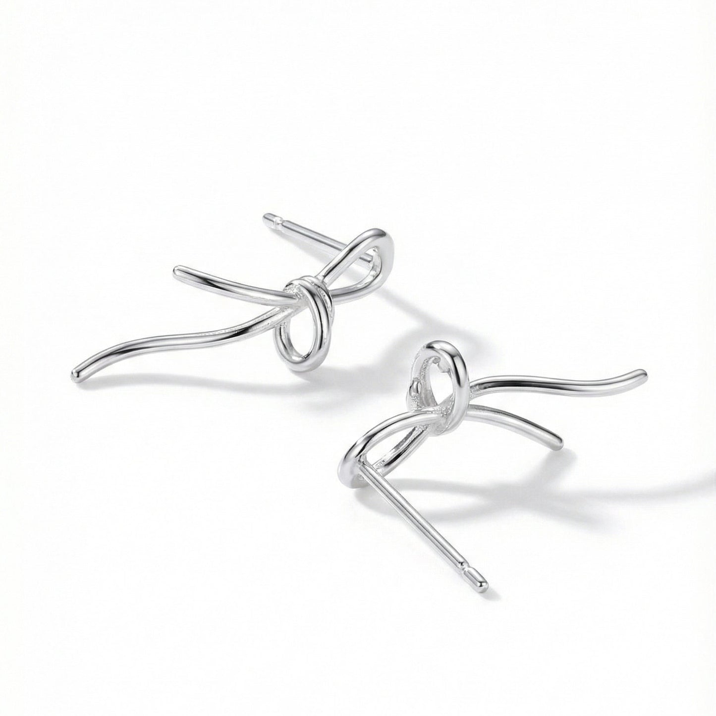 Silver Bow Line Earrings