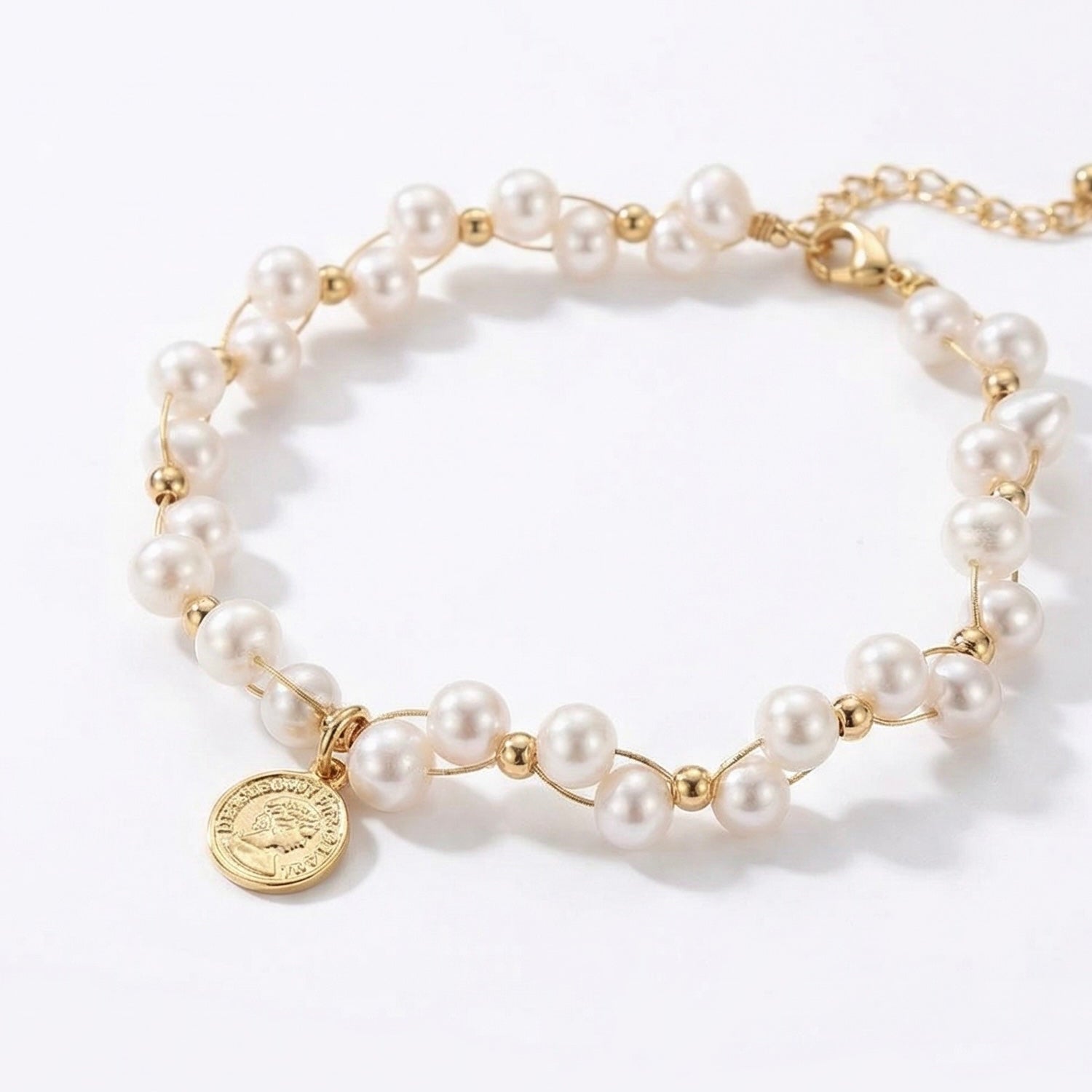 Gold Coin Faux Pearl Bracelet