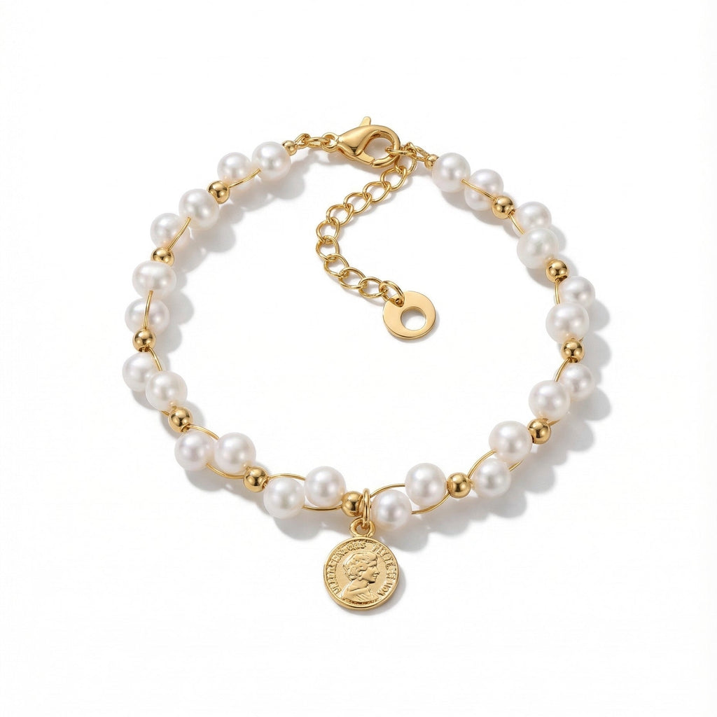 Gold Coin Faux Pearl Bracelet