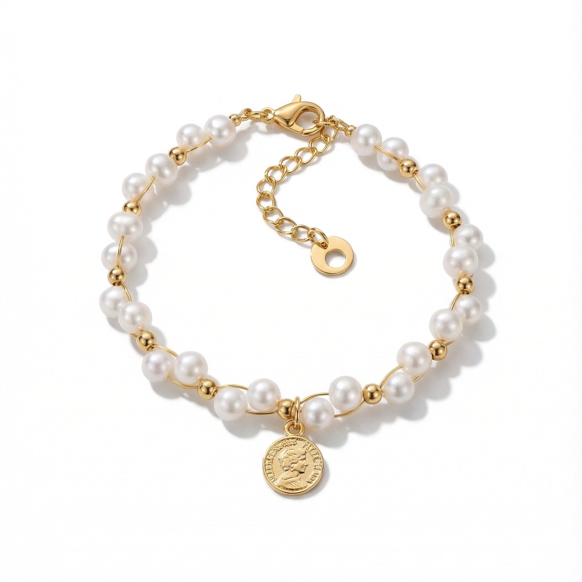 Gold Coin Faux Pearl Bracelet