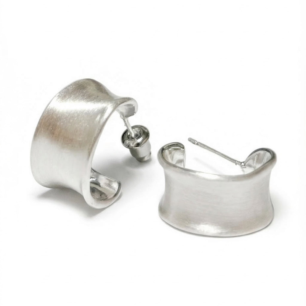 Brushed C-Shape Silver Earrings