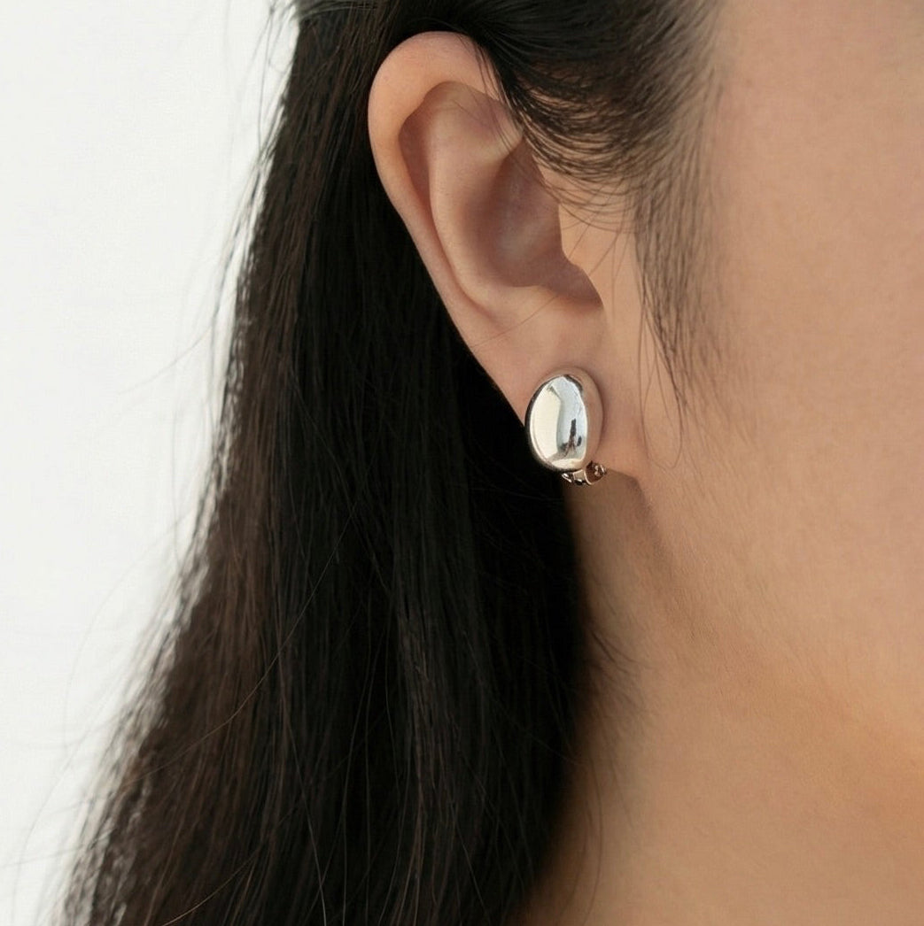 Silver Bean-shaped Clip-On Earrings