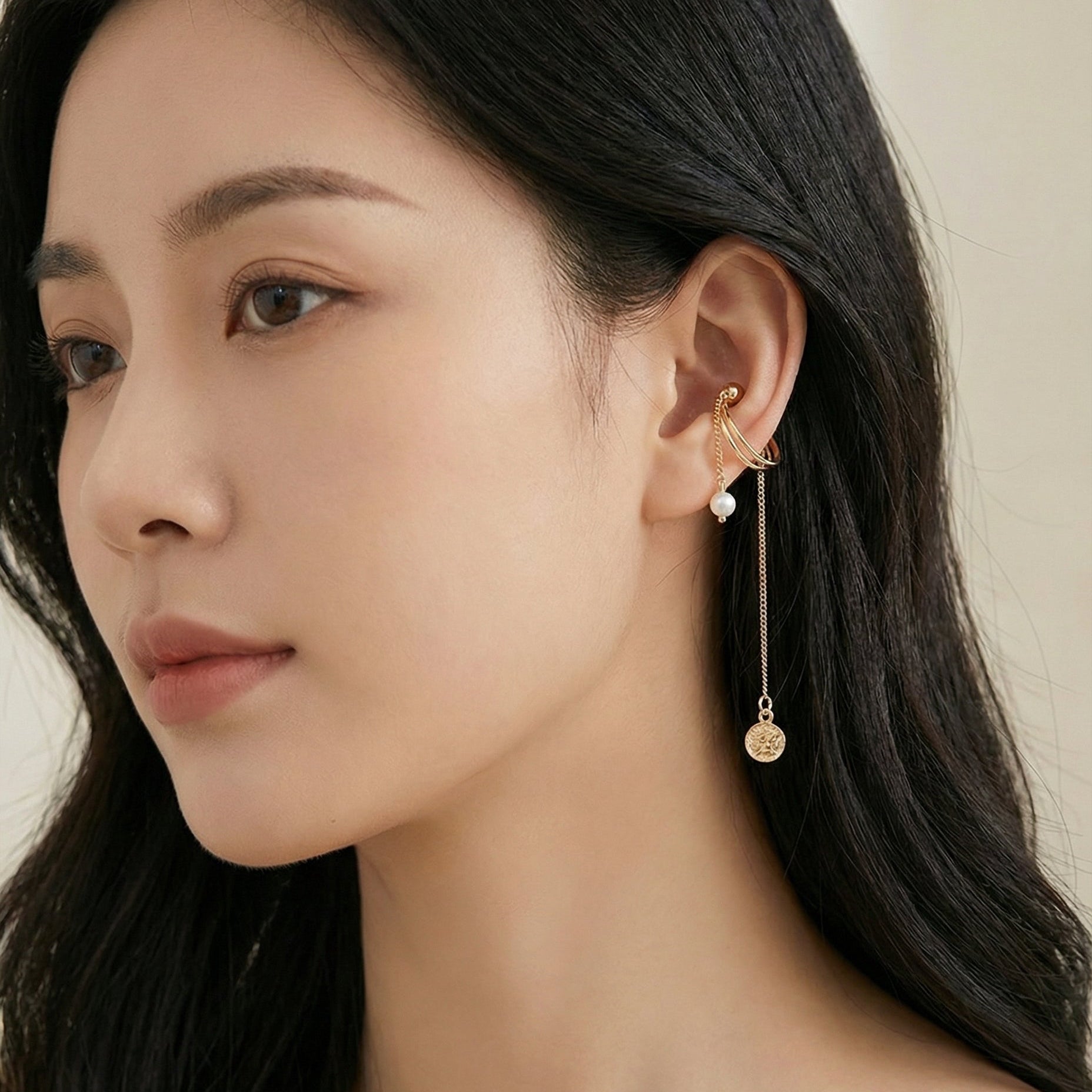 Magnetic Pearl Dangle Ear Cuff