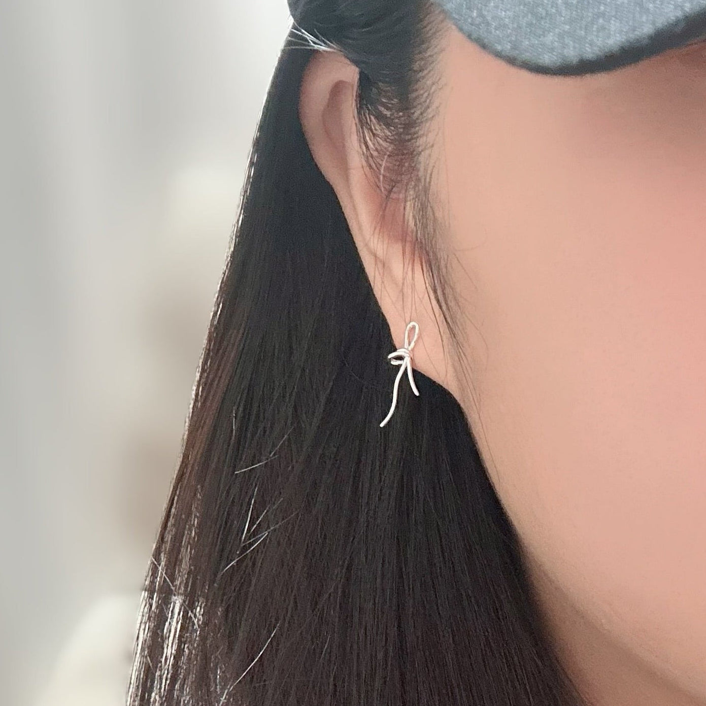 Silver Bow Line Earrings