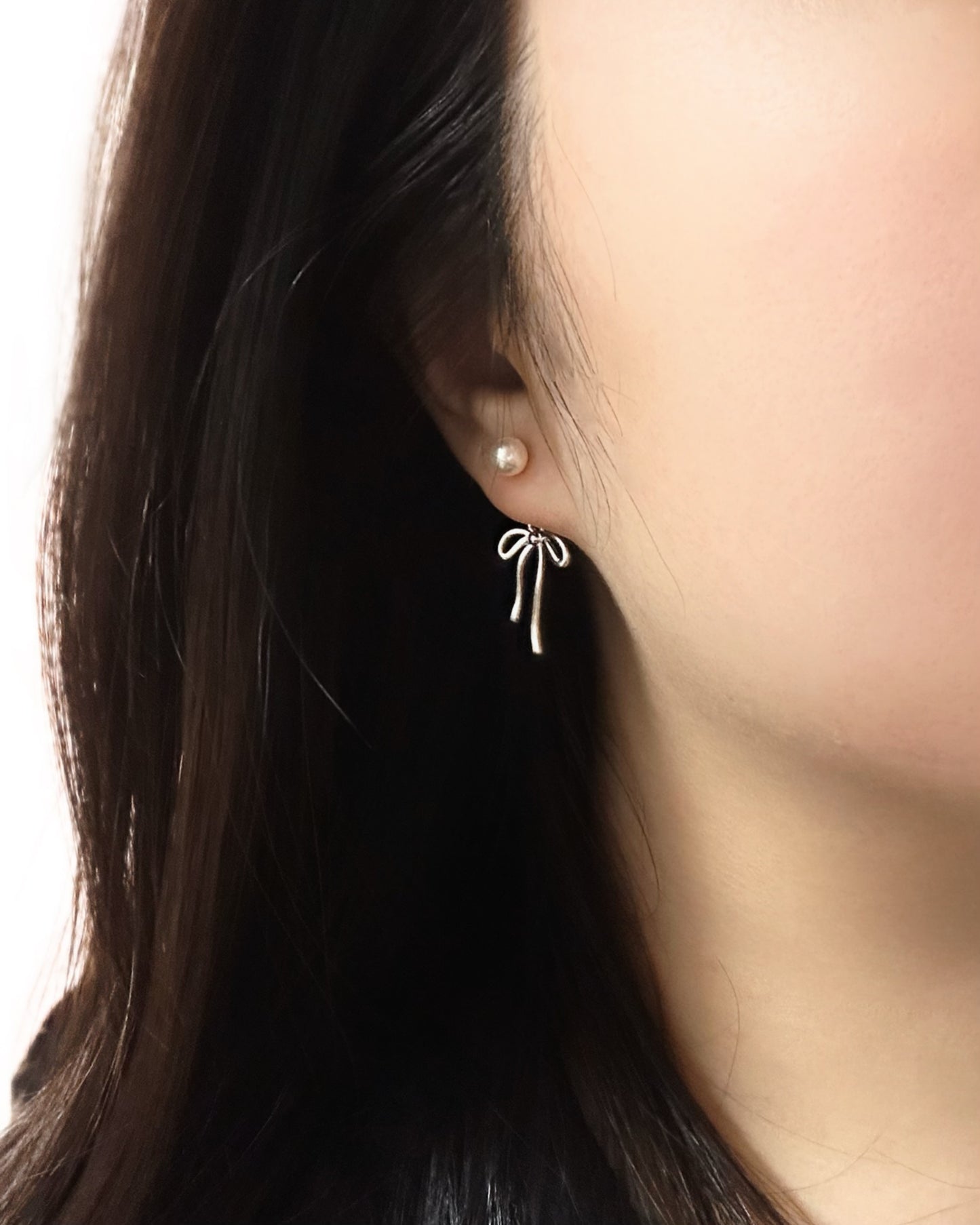Bow Stud Pearl Dangle Earrings