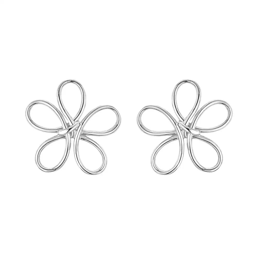 Silver Openwork Flower Stud Earrings