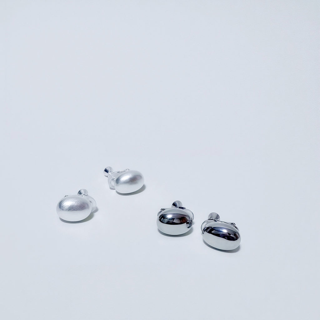 Silver Bean-shaped Clip-On Earrings