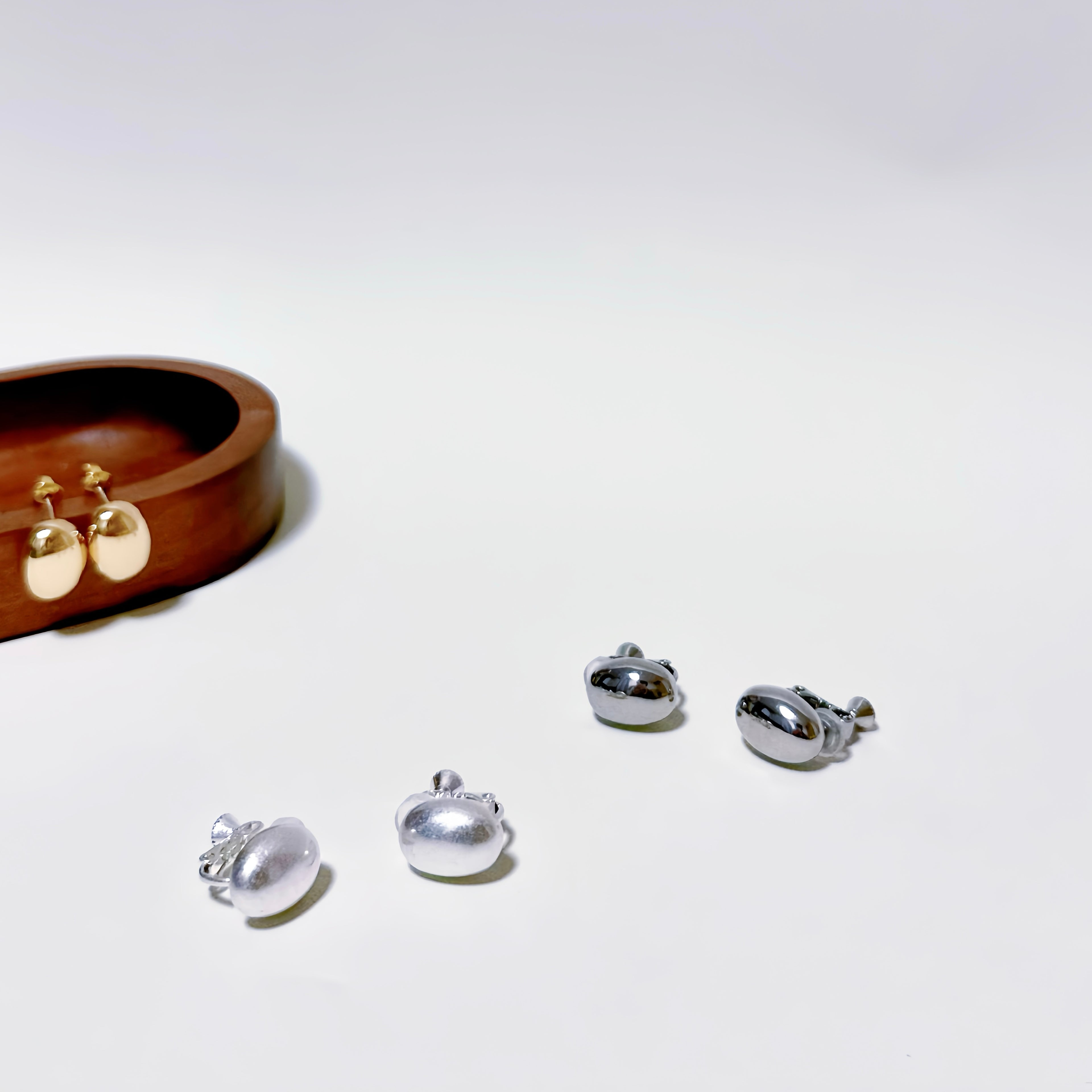 Silver Bean-shaped Clip-On Earrings
