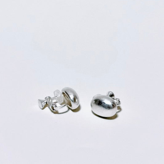 Silver Bean-shaped Clip-On Earrings