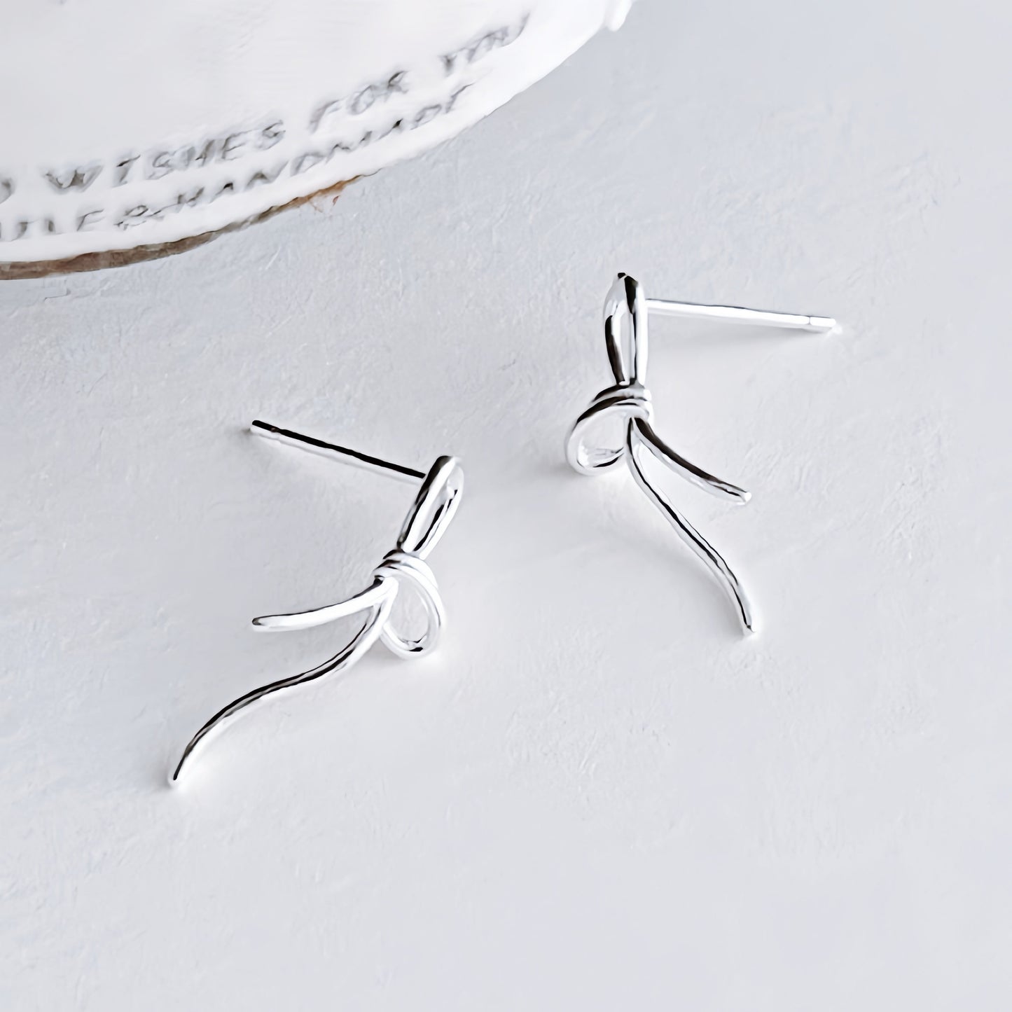 Silver Bow Line Earrings