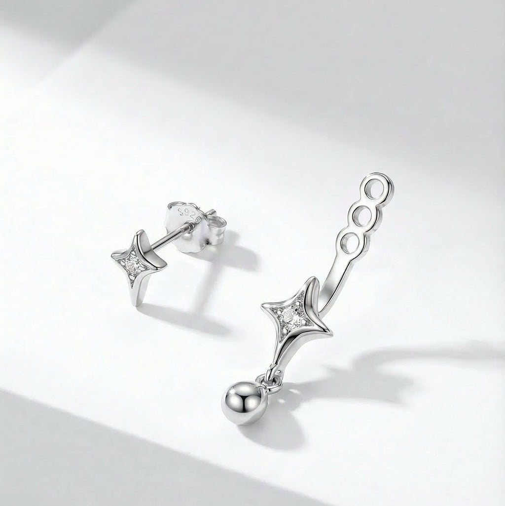 Twin Four-Pointed Star Earrings