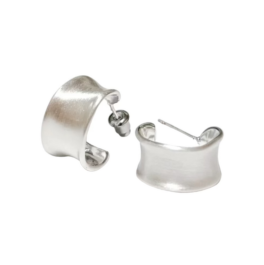 Brushed C-Shape Silver Earrings