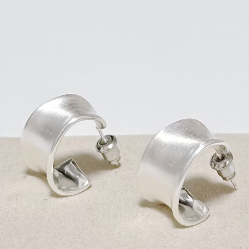 Brushed C-Shape Silver Earrings