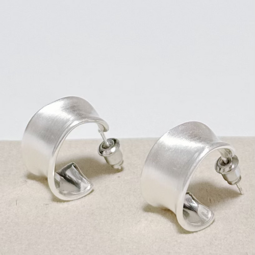 Brushed C-Shape Silver Earrings