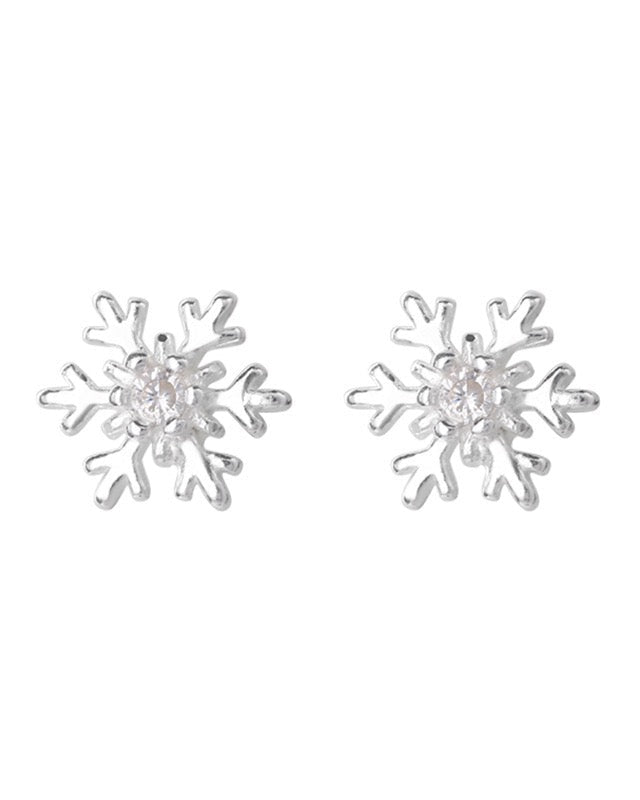 【999 Sterling Silver】 Snowflake Screw Back Stud Earrings