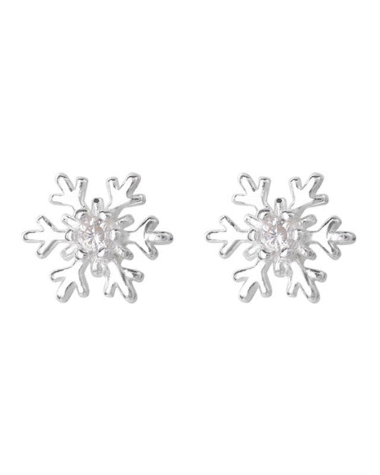 【999 Sterling Silver】 Snowflake Screw Back Stud Earrings